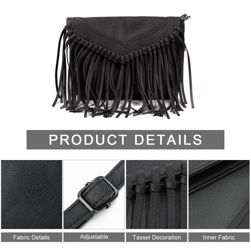 LUI SUI Women Fringe Hobo Purse Vintage Tassel Shoulder Bag Black Tassel Handbags - Image 2